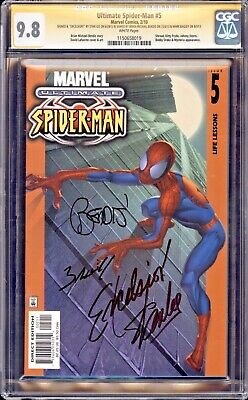 ULTIMATE SPIDERMAN 5 CGC 98 SS SIGBED BENDIS BAGLEY STAN LEE  QUOTE EXCELSIOR