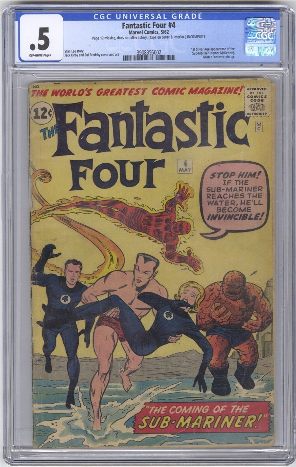 Fantastic Four 4 CGC 5 VINTAGE Marvel Comic KEY 1st Silver Age SubMariner App