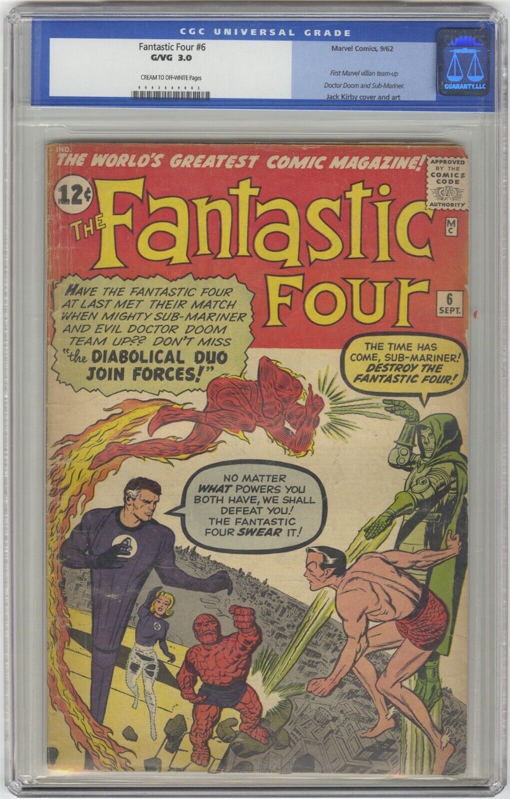 Fantastic Four 6 CGC 30 Marvel Comic KEY 1st SuperVillain TeamUp Doom Subby