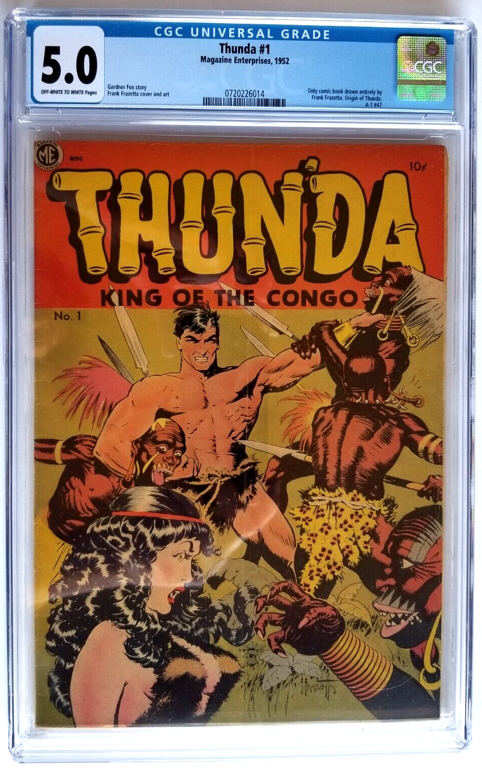 THUNDA 1 CGC VGF 50 MAGAZINE ENTERPRISES 1952 FRANK FRAZETTA ORIGIN OF THUNDA