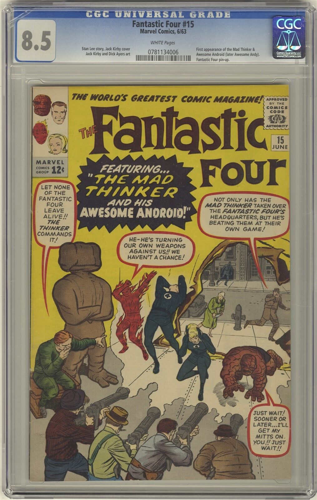 Fantastic Four 15 CGC 85 HIGH GRADE Marvel Comic KEY 1st Mad Thinker App