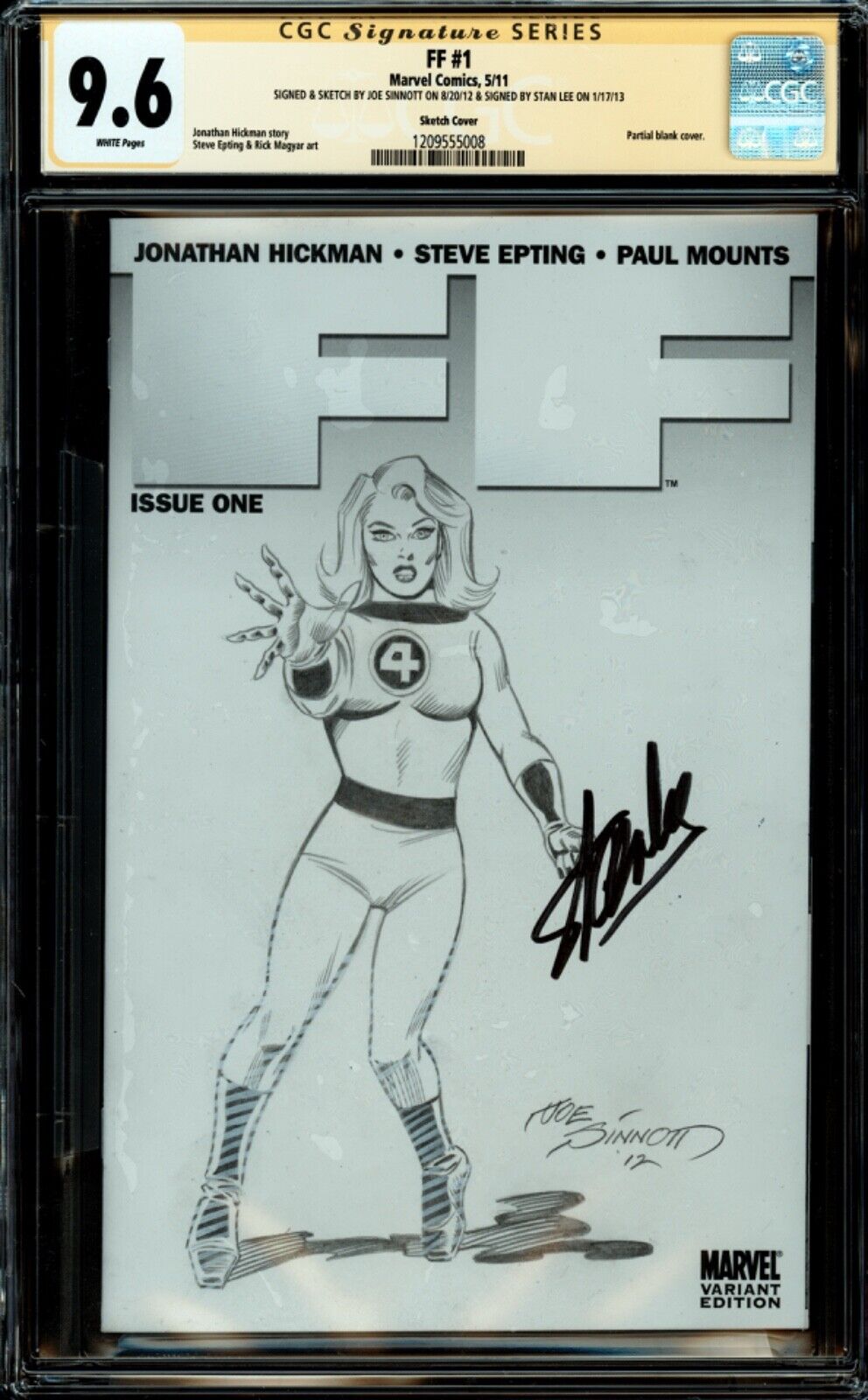 FANTASTIC FOUR 1 CGC 96 SS JOE SINNOTT INVISIBLE WOMAN SKETCH SIGNED STAN LEE