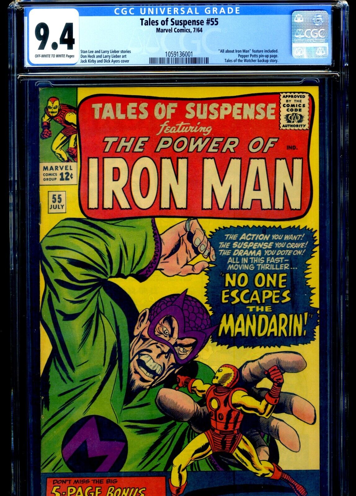 TALES OF SUSPENSE 55 CGC 94 OWWHITE 764 IRONMAN VS MANDARIN HIGH GRADE