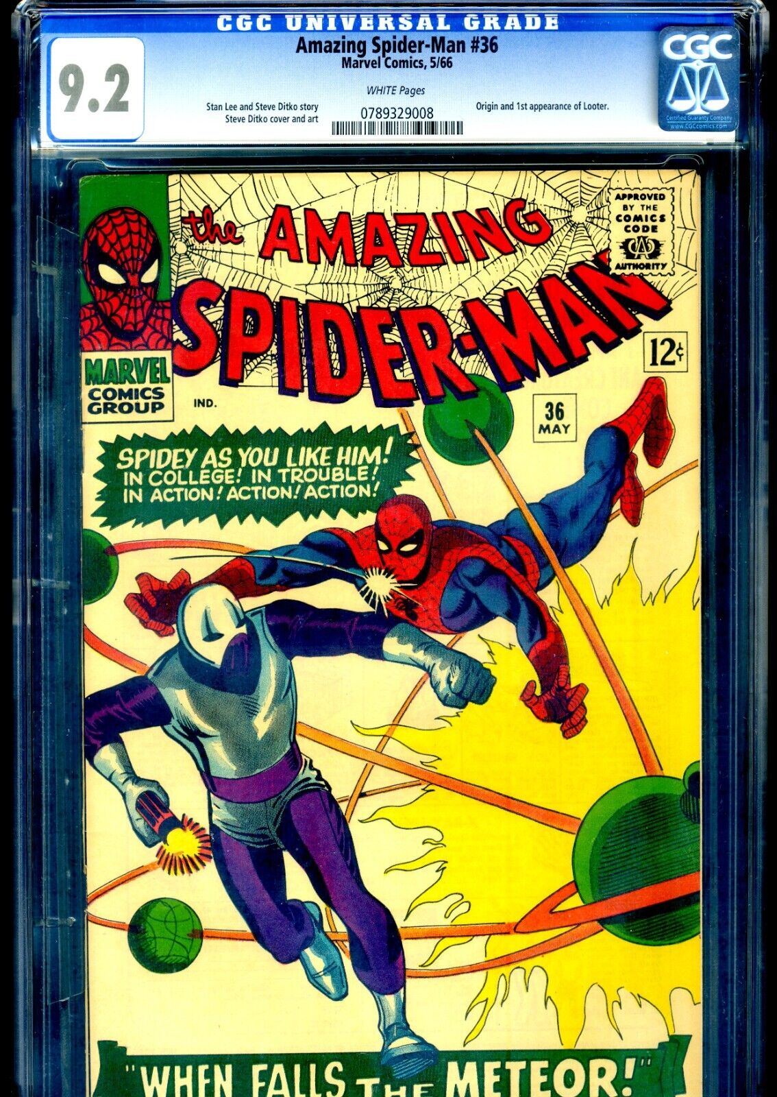 AMAZING SPIDERMAN 36 CGC 92 WHITE 566  1ST LOOTER  STEVE DITKO ART