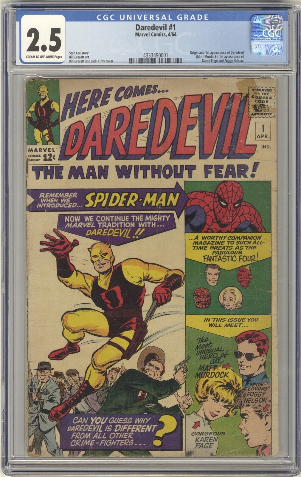 Daredevil 1 CGC 25 VINTAGE Marvel Comic KEY Origin  1st Matt Murdock App