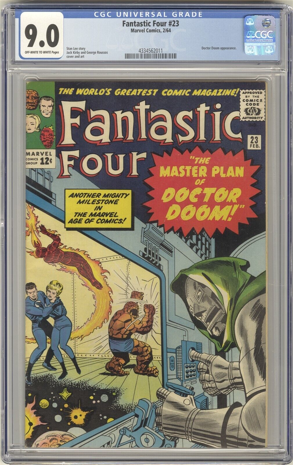 Fantastic Four 23 CGC 90 HIGH GRADE Marvel Comic KEY Doctor Doom Appearance