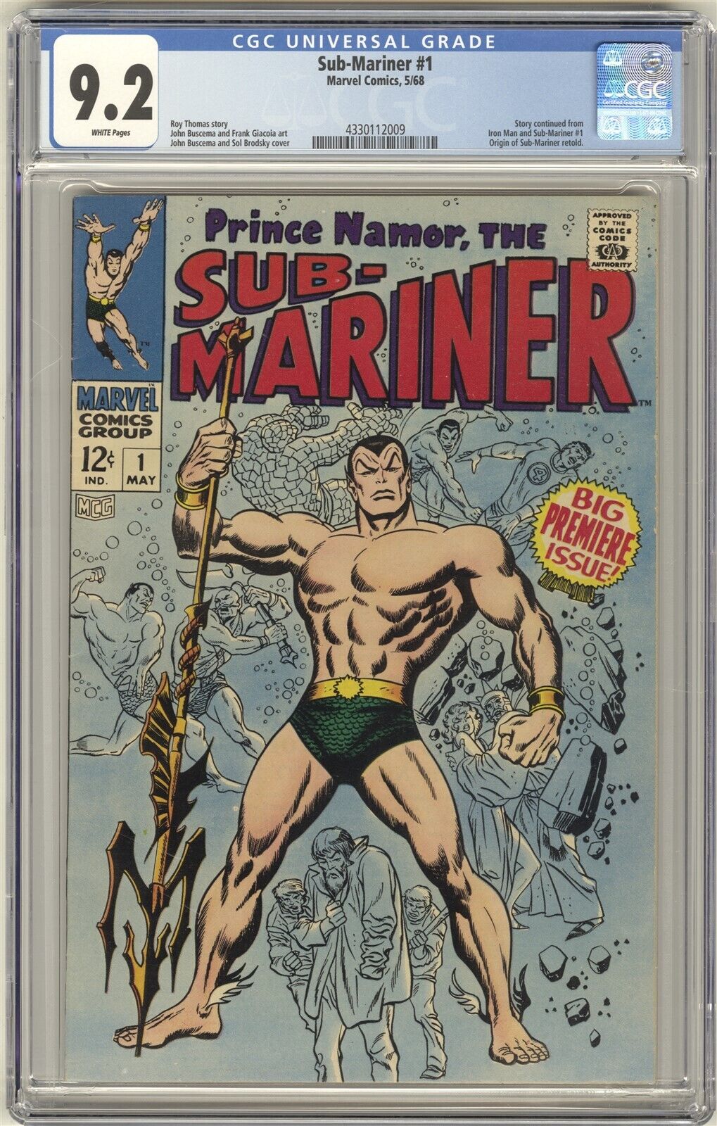 SubMariner 1 CGC 92 HIGH GRADE Marvel KEY Continued from Iron Man  Subby 1