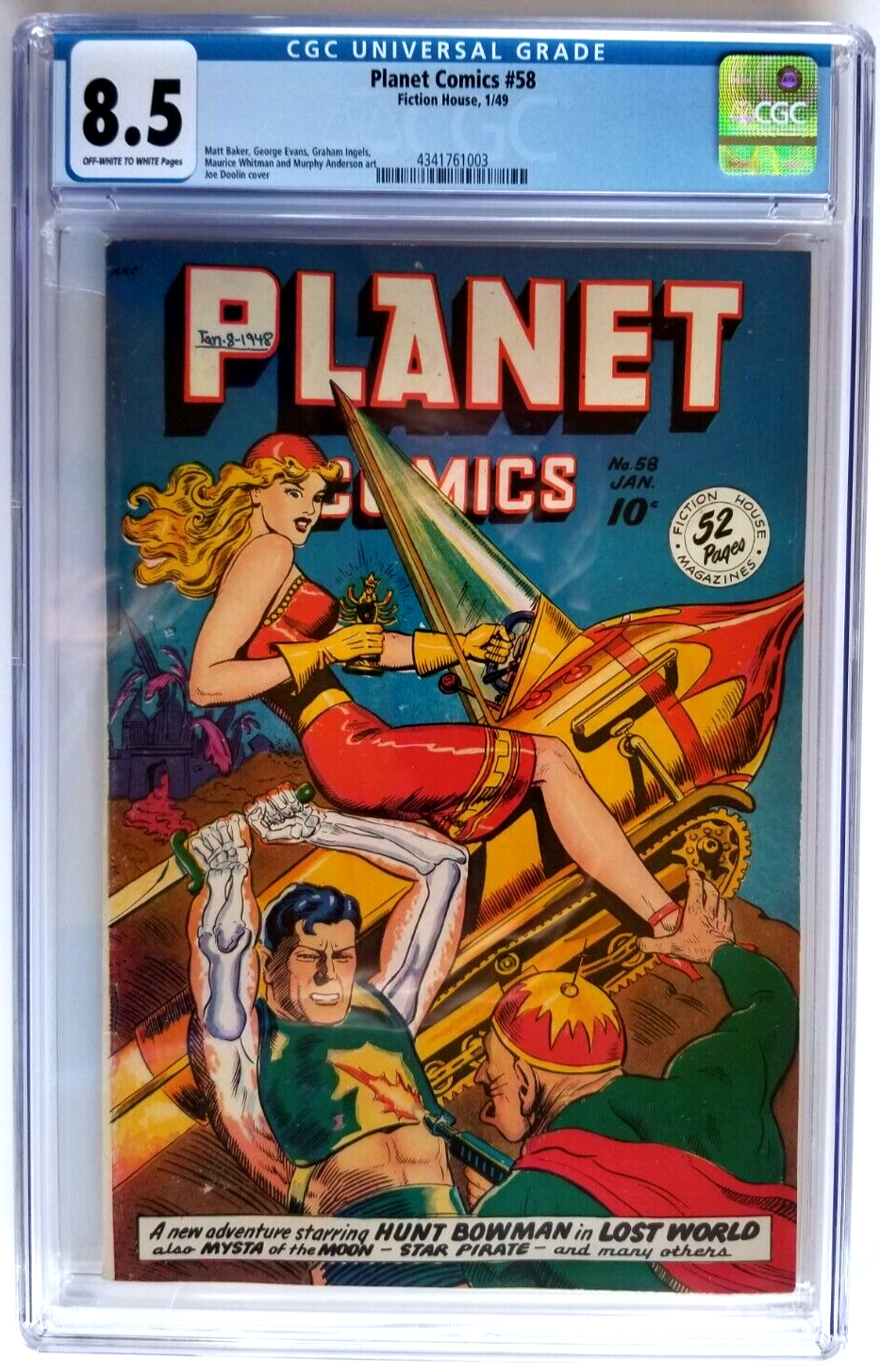 PLANET COMICS 58 CGC VF 85 FICTION HOUSE 1949 MATT BAKER ART OW TO WHITE PAGE