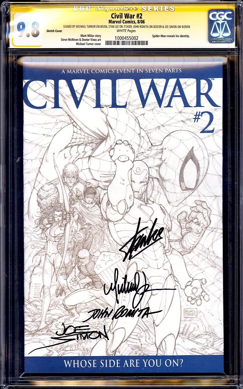 CIVIL WAR 2 SKETCH 1100 VARIANT CGC 98 4X SS STAN LEE ROMITA TURNER SIMON MINT