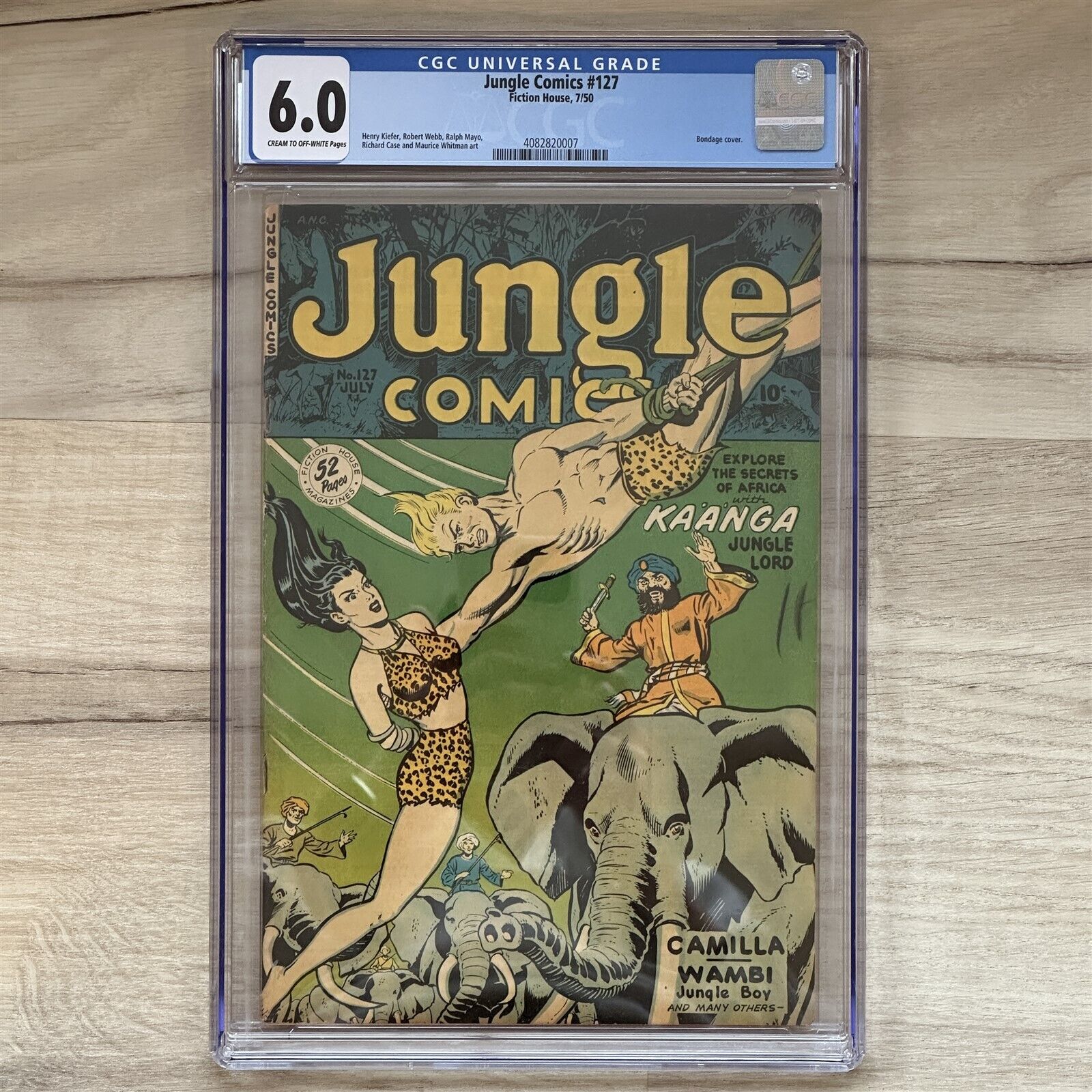 JUNGLE COMICS 127 CGC 60 FICTION HOUSE 1950 GOLDEN AGE BONDAGE HEADLIGHTS GGA 