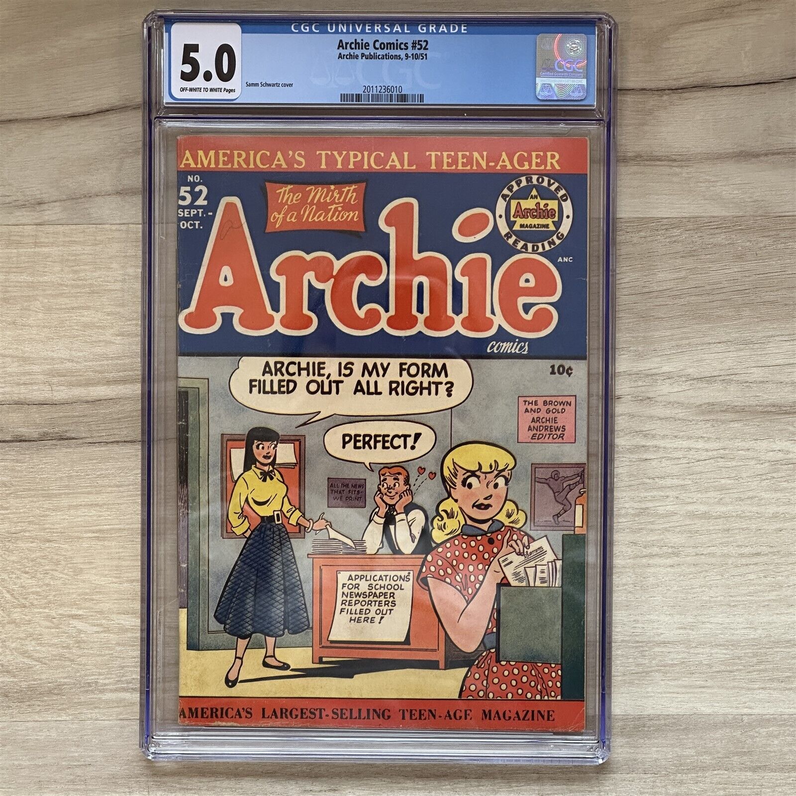 ARCHIE COMICS 52 VOL 1 1951 CGC 50 OWWP AWESOME BETTY VERONICA HEADLIGHTS WOW