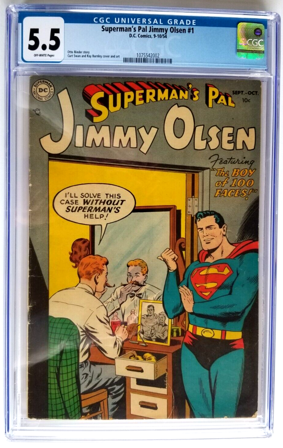 SUPERMANS PAL JIMMY OLSEN 1 CGC F55 DC 54 BRAND NEW HOLDER  OFFWHITE PAGES