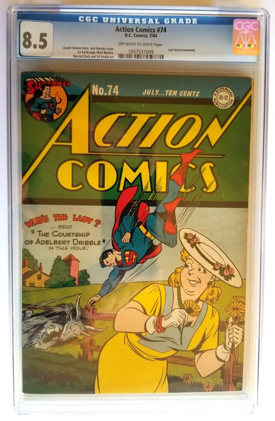 ACTION COMICS 74 CGC VF 85 DC 1946 LAST AMERICOMMANDO ONLY 5 GRADED HIGHER