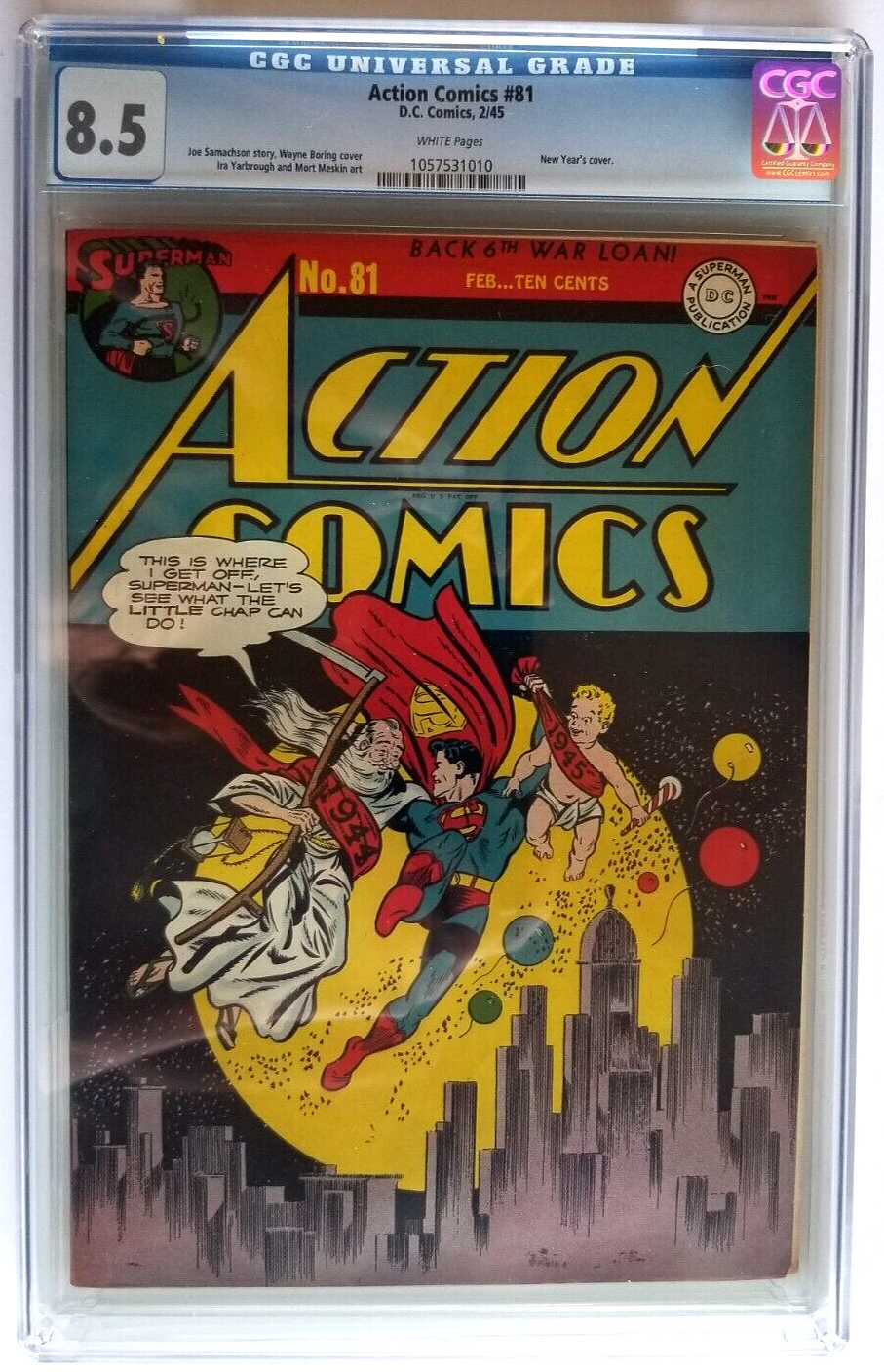 ACTION COMICS 81 CGC VF 85 DC 1945 4TH HIGHEST GRADE NEW YEARS COVER WHITE P