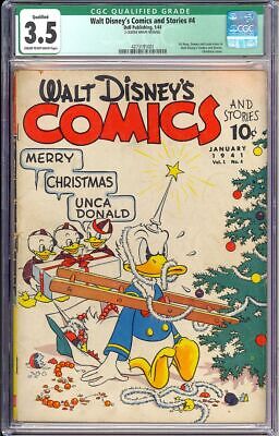Walt Disneys Comics and Stories 4 Missing 2 CFs Christmas Dell 1941 CGC 35Q