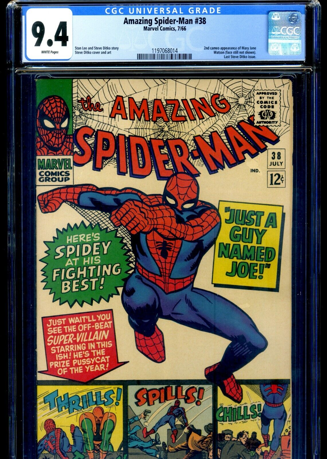 AMAZING SPIDERMAN 38 CGC 94 WHITE  566  LAST DITKO ISSUE  HIGH GRADE