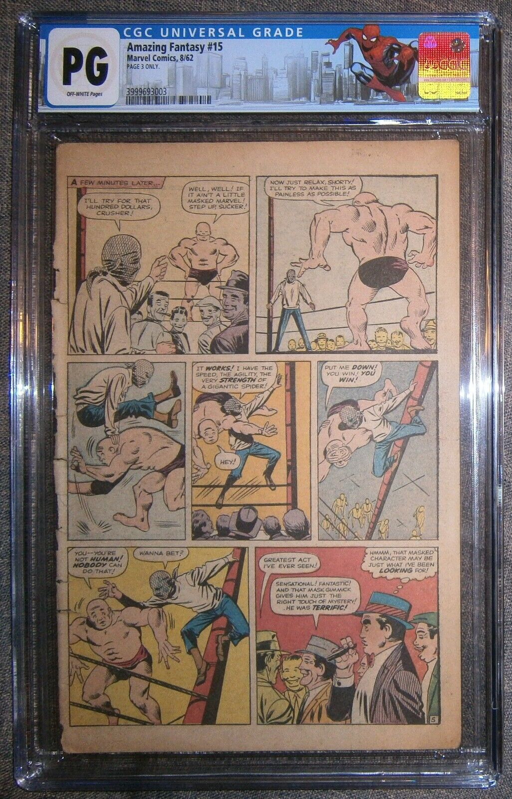 Amazing Fantasy 15 CGC PG Page 3 has 1st ever panels of the SpiderMan Costume
