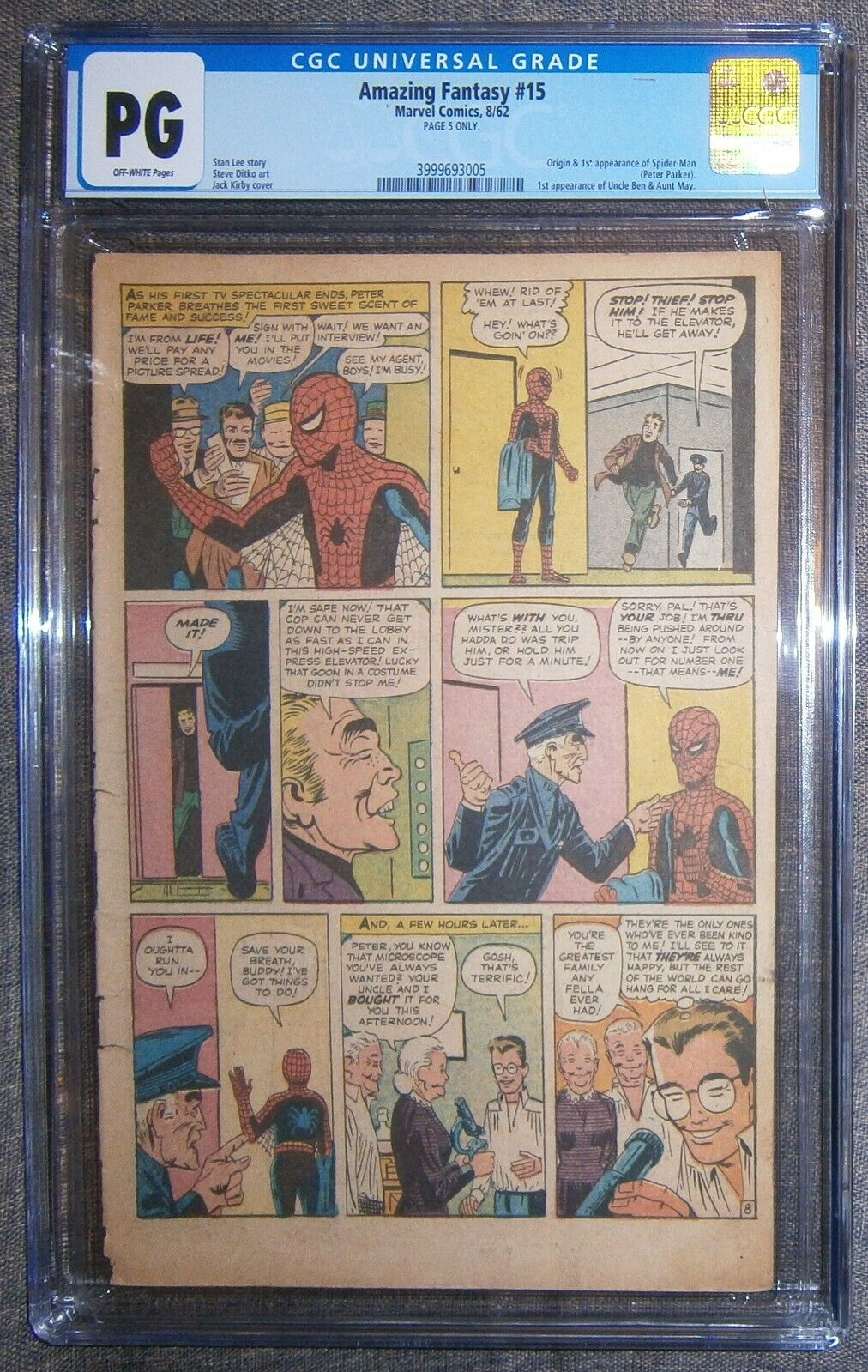 Amazing Fantasy 15 CGC PG 5   Page 5 only  Death of Uncle Ben