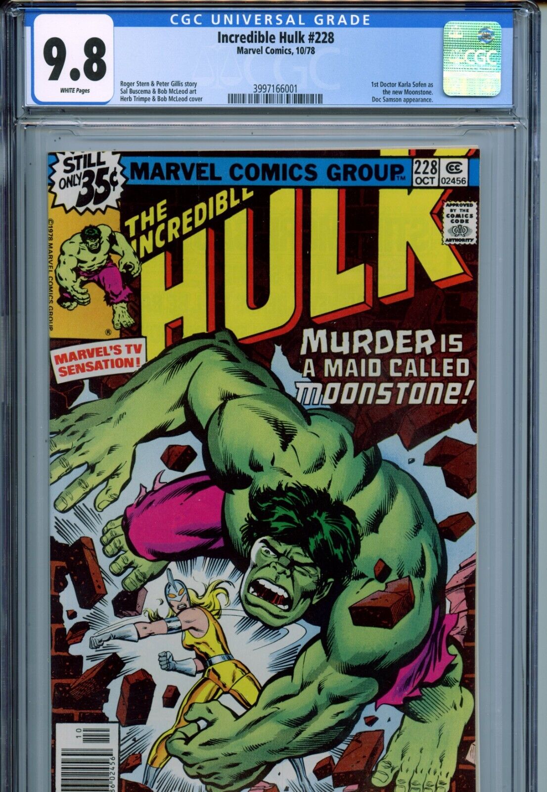 1978 MARVEL INCREDIBLE HULK 228 1ST DR KARLA SOFEN AS THE NEW MOONSTONE CGC 98