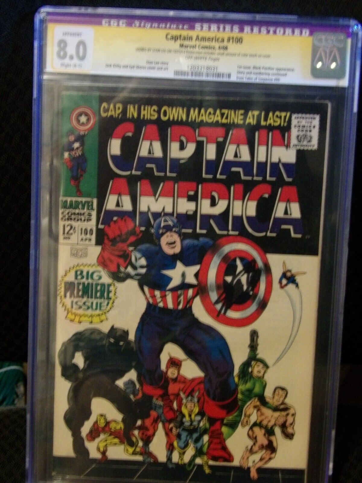 CAPTAIN AMERICA 100 CGC80 SIGNED BY STAN LEE