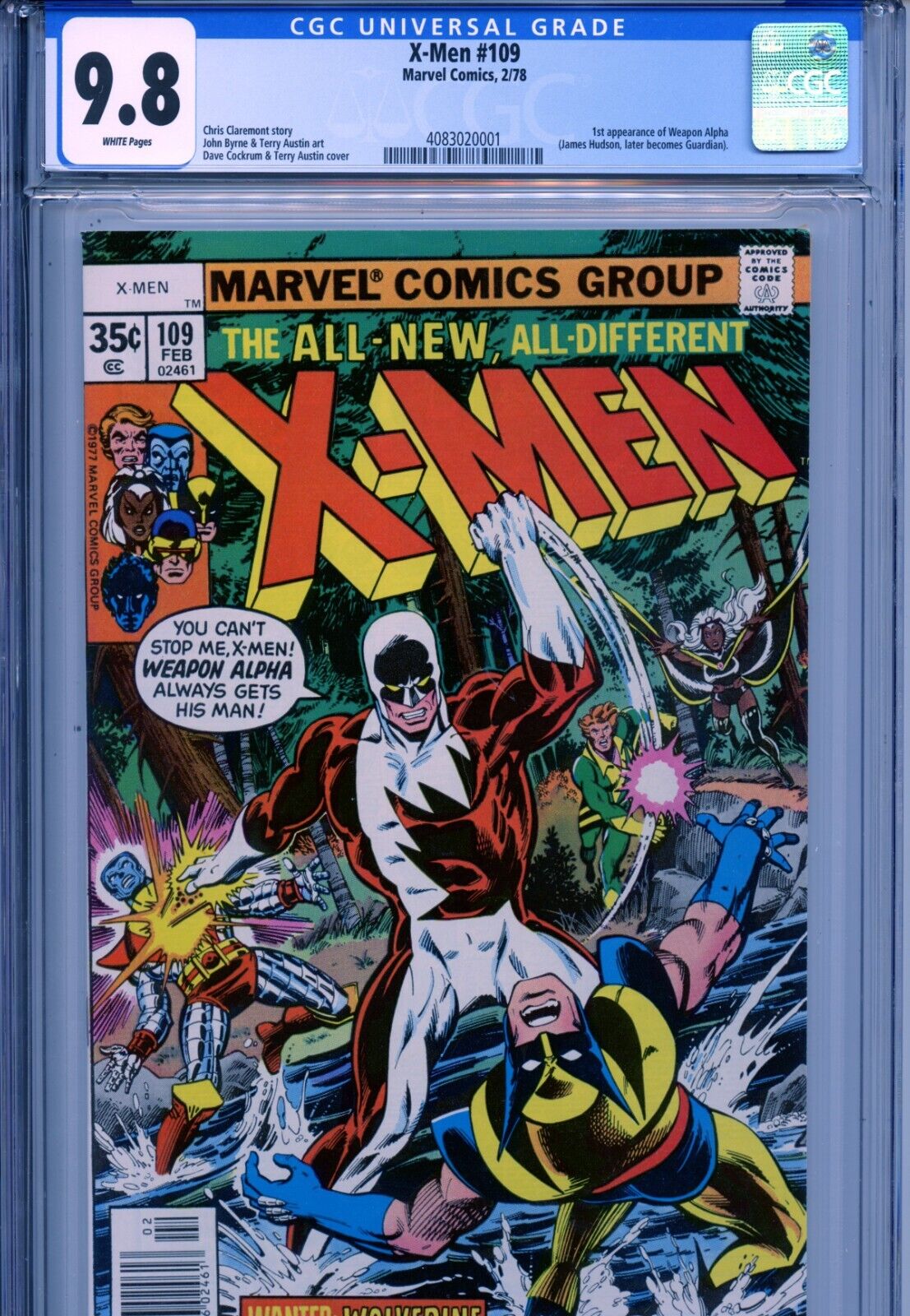 1978 MARVEL XMEN 109 1ST APPEARANCE OF WEAPON ALPHA VINDICATOR CGC 98 WHITE