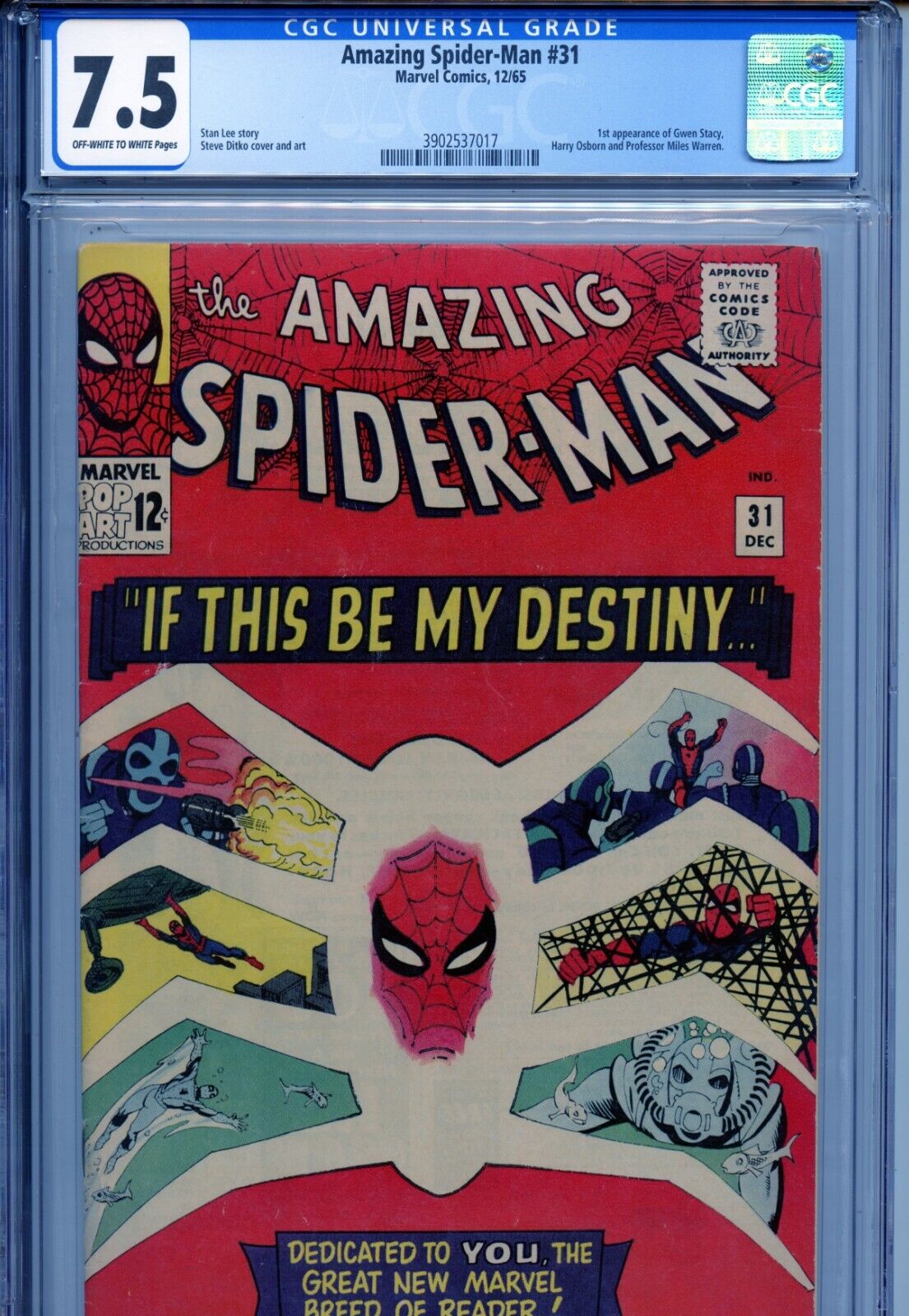 1965 MARVEL AMAZING SPIDERMAN 31 1ST APPEARANCE OF GWEN STACY CGC 75