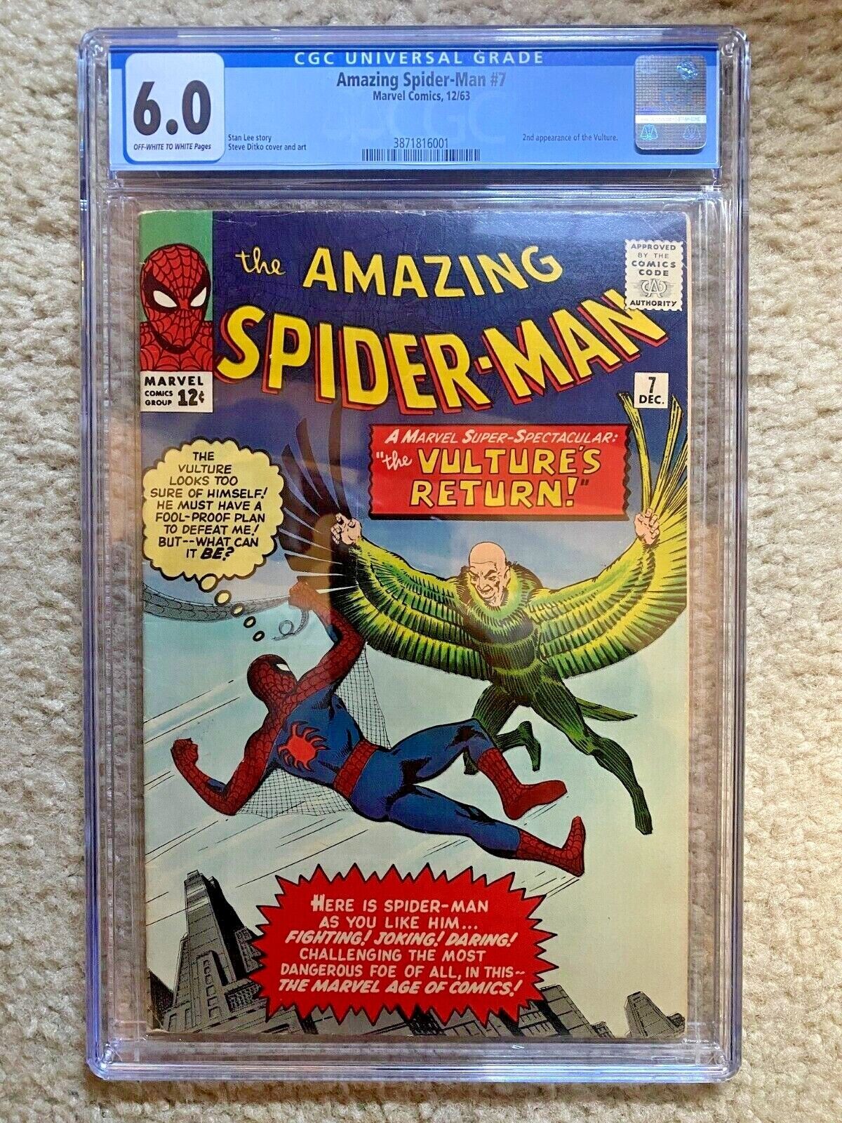 Marvel THE AMAZING SPIDERMAN  7 CGC Graded 60 2nd App Vulture  S Lee Ditko