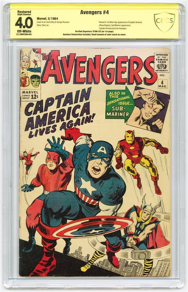 RARE  Avengers 4  CBCS 40 VERIFIED STAN LEE SIGNED 1964 Silver Age Comic 