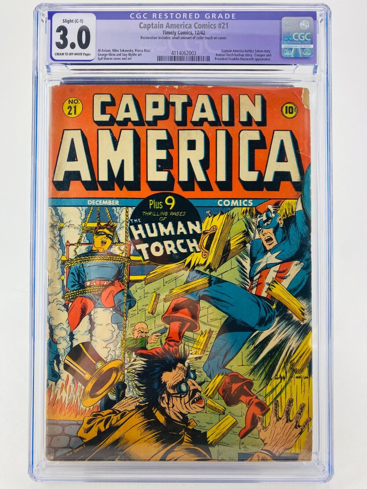 RARE  Captain America Comics 21  1942 CGC 30  FDR appearance Cap vs Satan