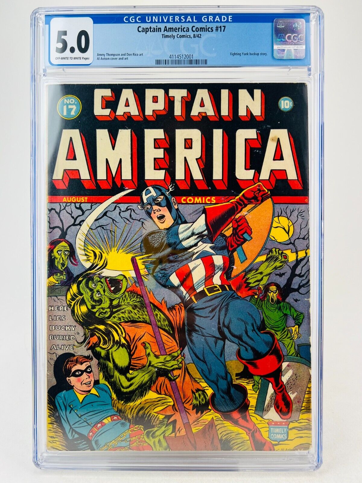 RARE CAPTAIN AMERICA COMICS 17  1942 CGC 50  BondageHorror Graveyard CVR