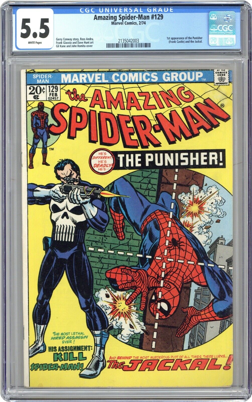 Amazing SpiderMan 129 CGC 55  1st App of Punisher Frank Castle  white pages