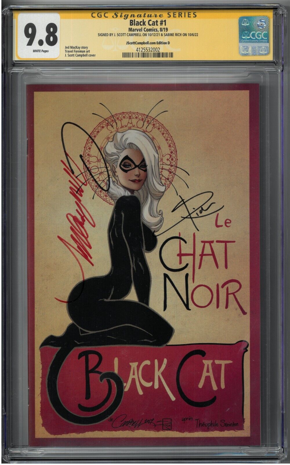 Black Cat 1 Le Chat Noir  J Scott Campbell Edition D  CGC 98  2x Signed
