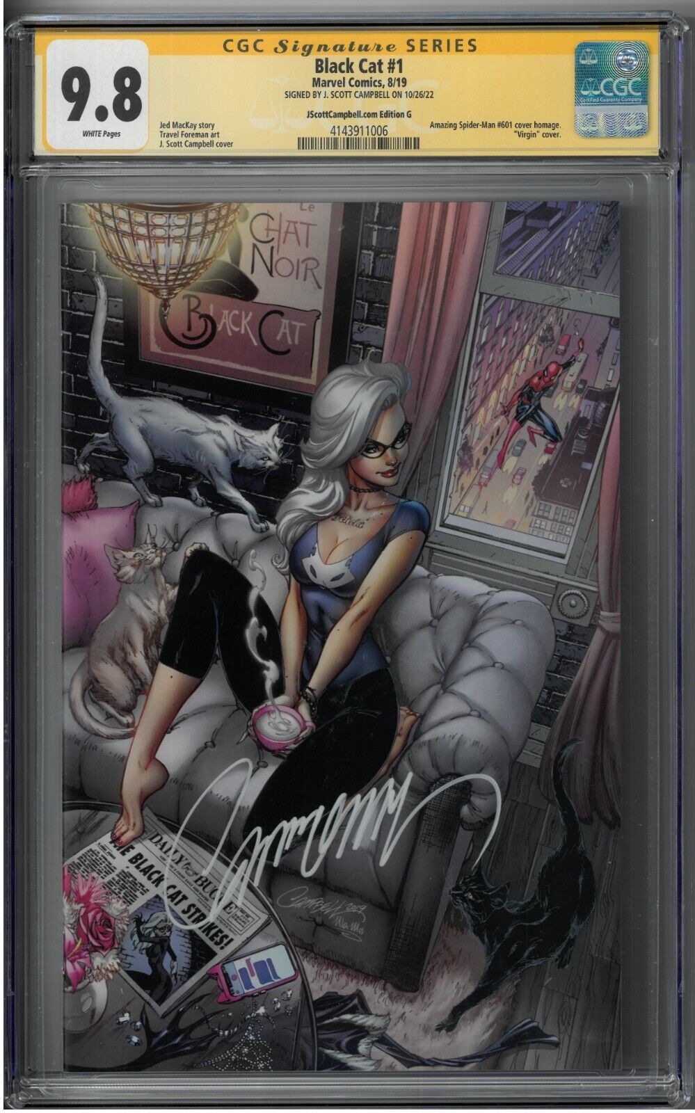 Black Cat 1  J Scott Campbell Edition G  CGC Signature 98