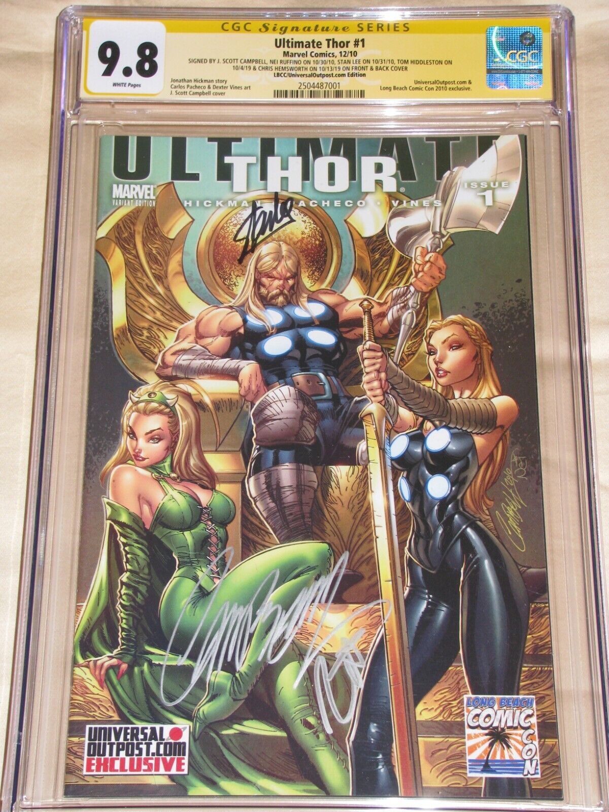 Ultimate Thor 1 CGC 98 SS signed by Stan Lee Chris Hemsworth Tom Hiddleston 2