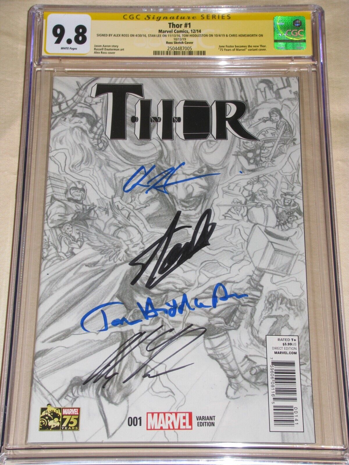 Thor 1 Sketch CGC 98 SS signed Stan Lee Chris Hemsworth Ross 300 Jane Foster as