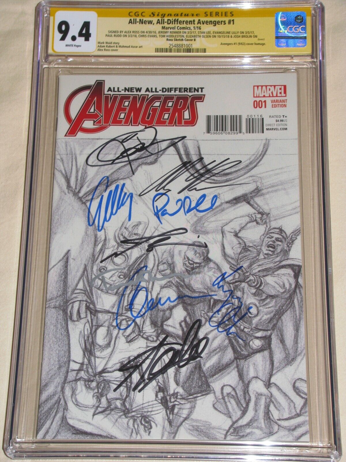 Avengers 1 94 SS signed by Stan Lee Alex Ross Chris EvansCast  Thor 8 CGC 98