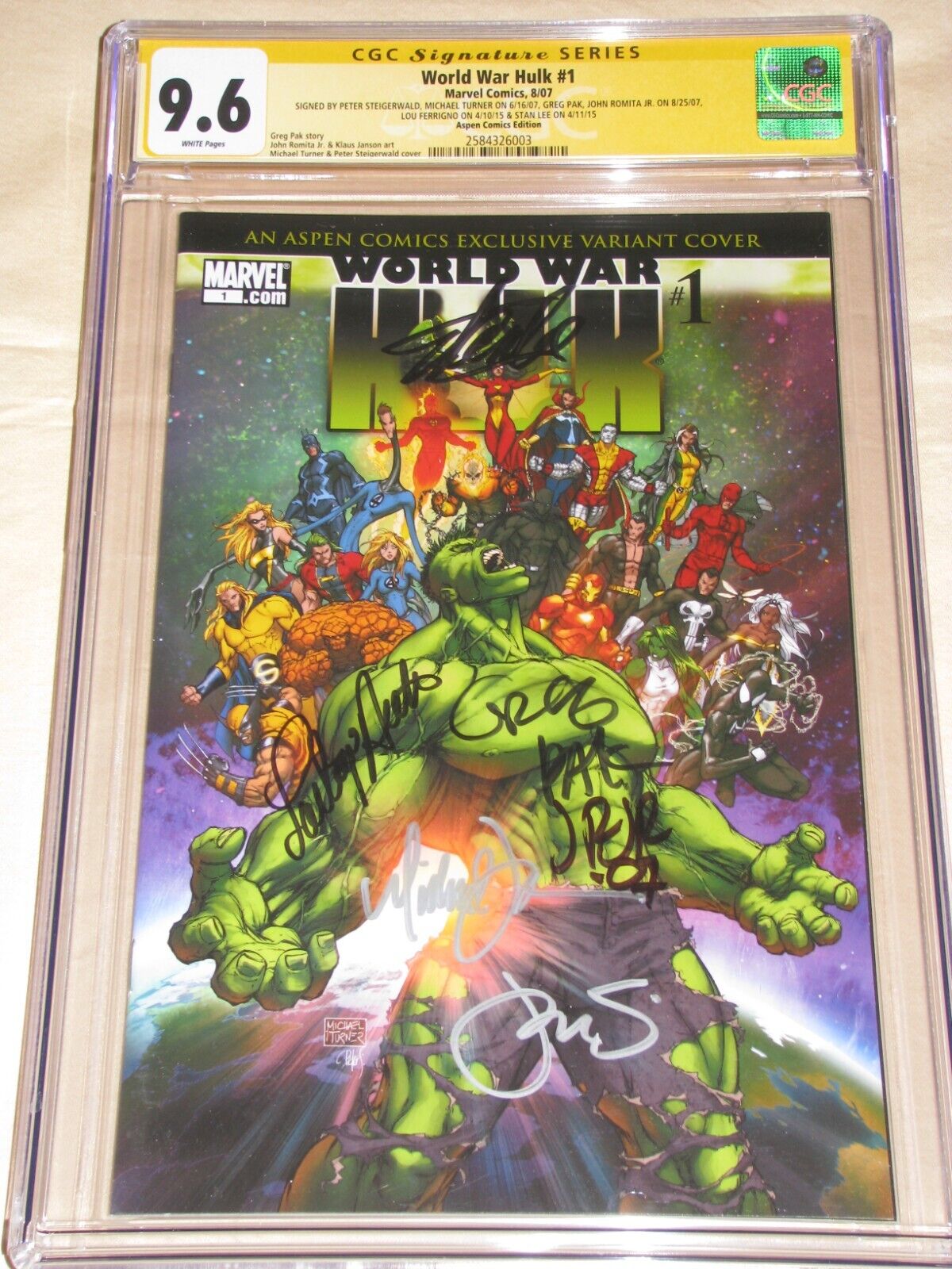 World War Hulk 1 CGC 96 SS signed Stan Lee Turner Ferrigno Romita SheHulk 98