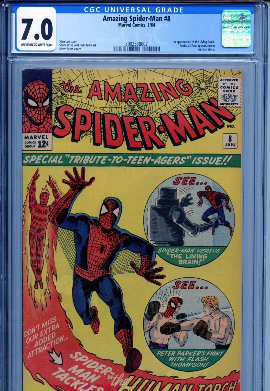 1964 MARVEL AMAZING SPIDERMAN 8 1ST APPEARANCE OF THE LIVING BRAIN CGC 70