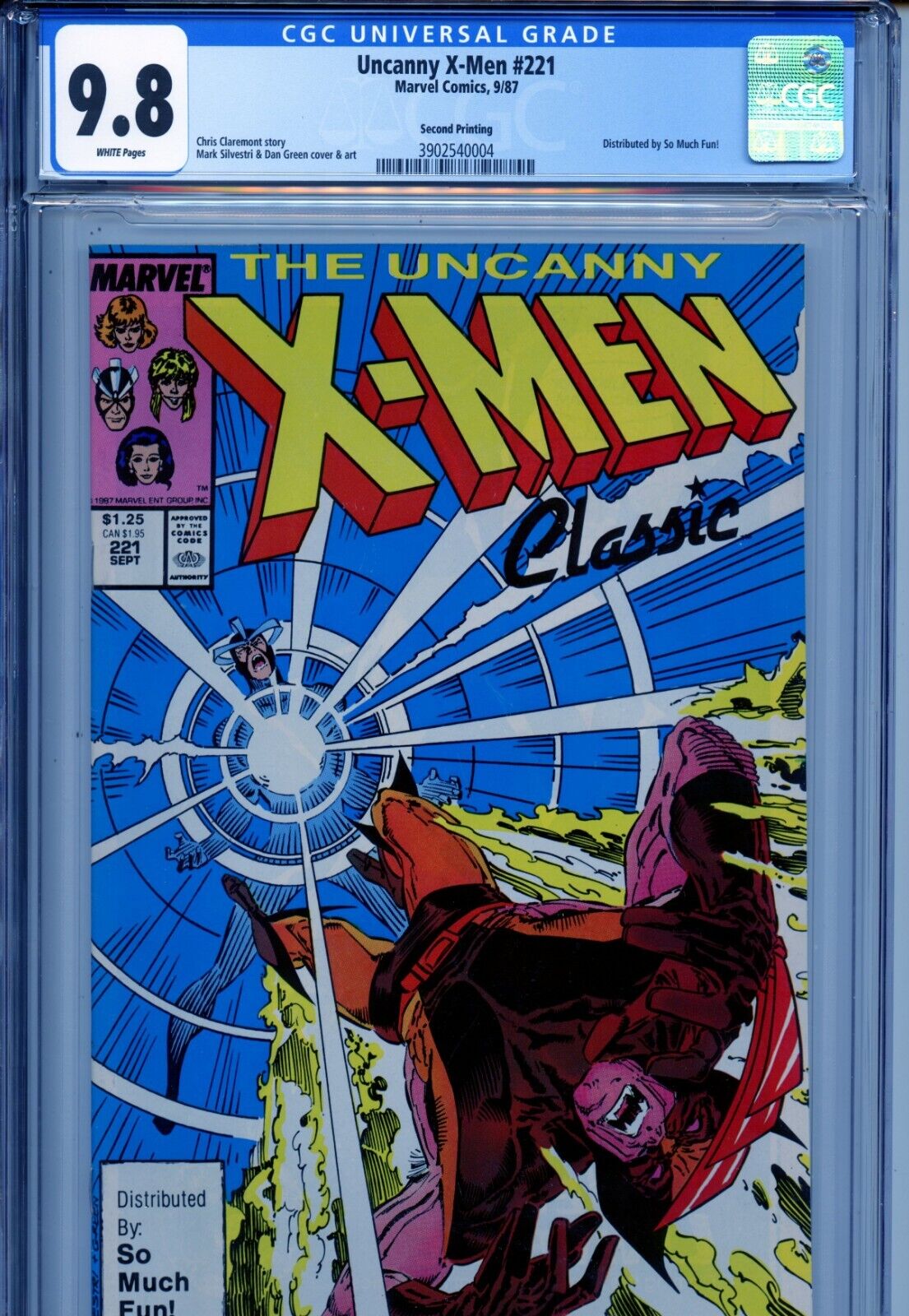 1987 MARVEL UNCANNY XMEN 221 2ND PRINTING DIST BY SO MUCH FUN  CGC 98 WP