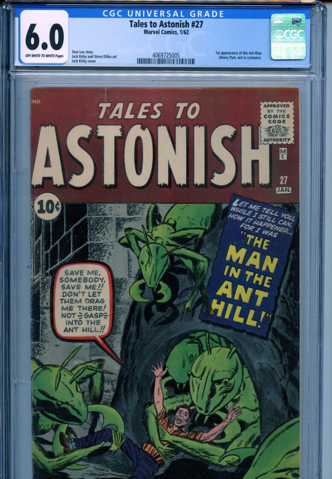 1962 MARVEL TALES TO ASTONISH 27 1ST APPEARANCE ANTMAN HANK PYM CGC 60 OWW