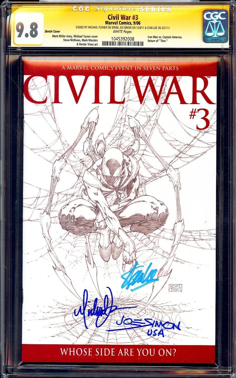 CIVIL WAR 3 SKETCH 1100 VARIANT CGC 98 3X SS STAN LEE TURNER JOE SIMON MINT