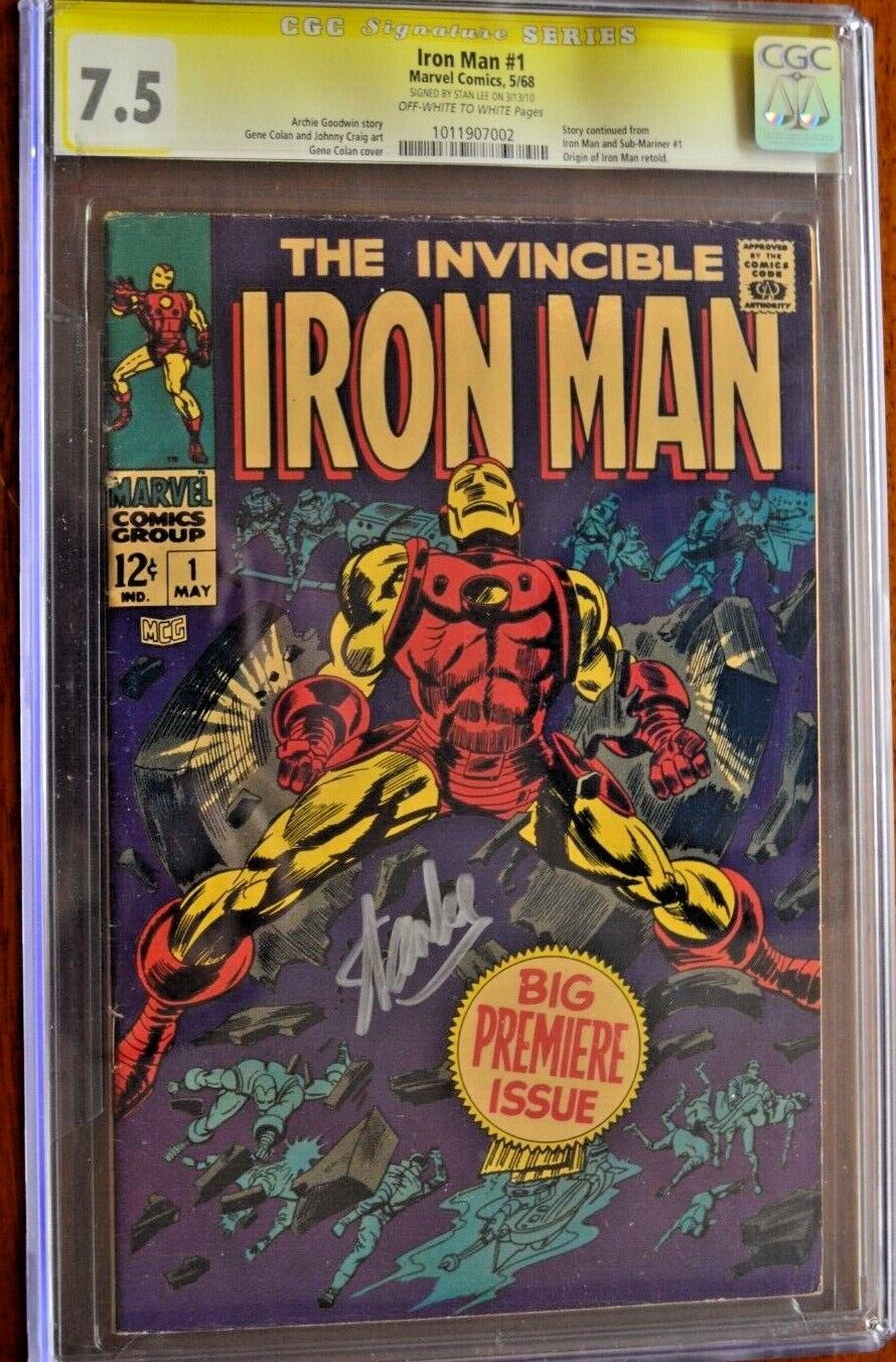 IRON MAN 1 1968 SIGNED STAN LEE MARVEL  COMICS CGC 75   NO RESERVE FREE SHIP 