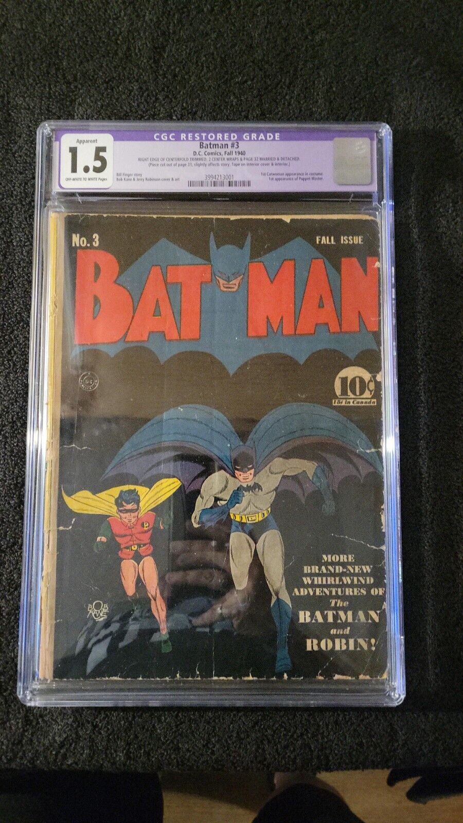 1940 DC COMICS BATMAN 3 1ST APP CATWOMAN IN COSTUME CGC GRADED 15 PRECODE