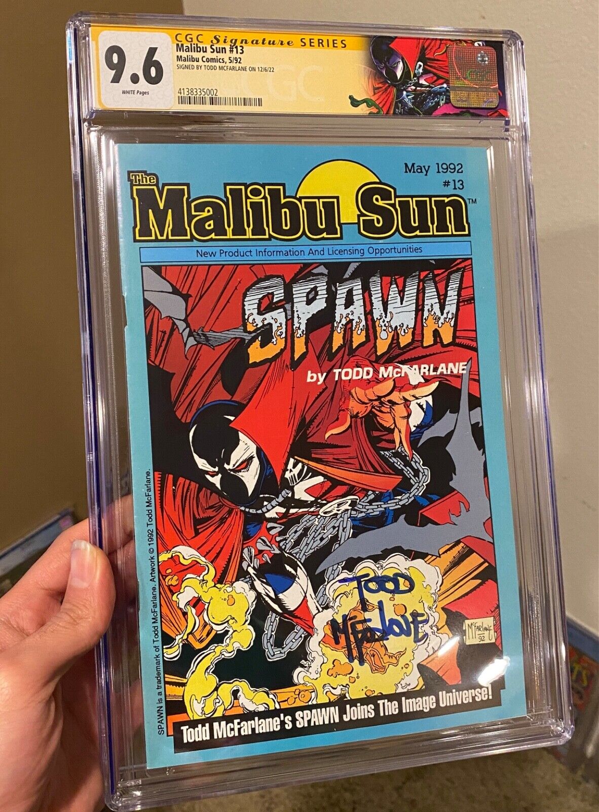 Malibu Sun 13 1992 1st Spawn CGC 96 WP SS NM Custom McFarlane Signed Full RARE