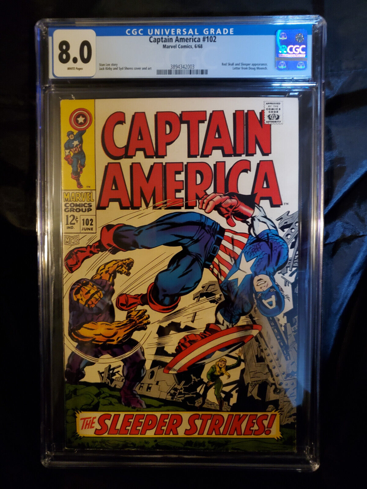 Captain America 102 1968 CGC 80 KEY Red Skull  Sleeper Stan Lee story