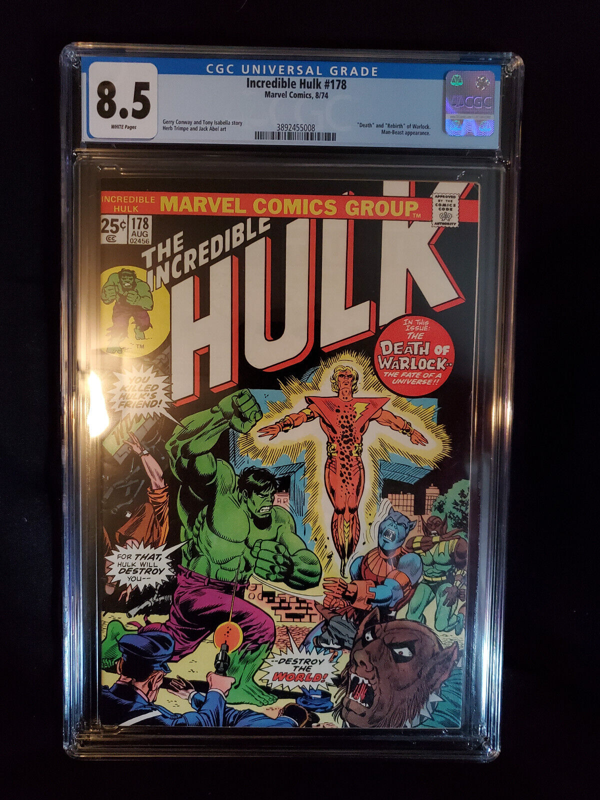 Hulk 178 1974 CGC 85 WHITE PAGES Death  Rebirth of Warlock