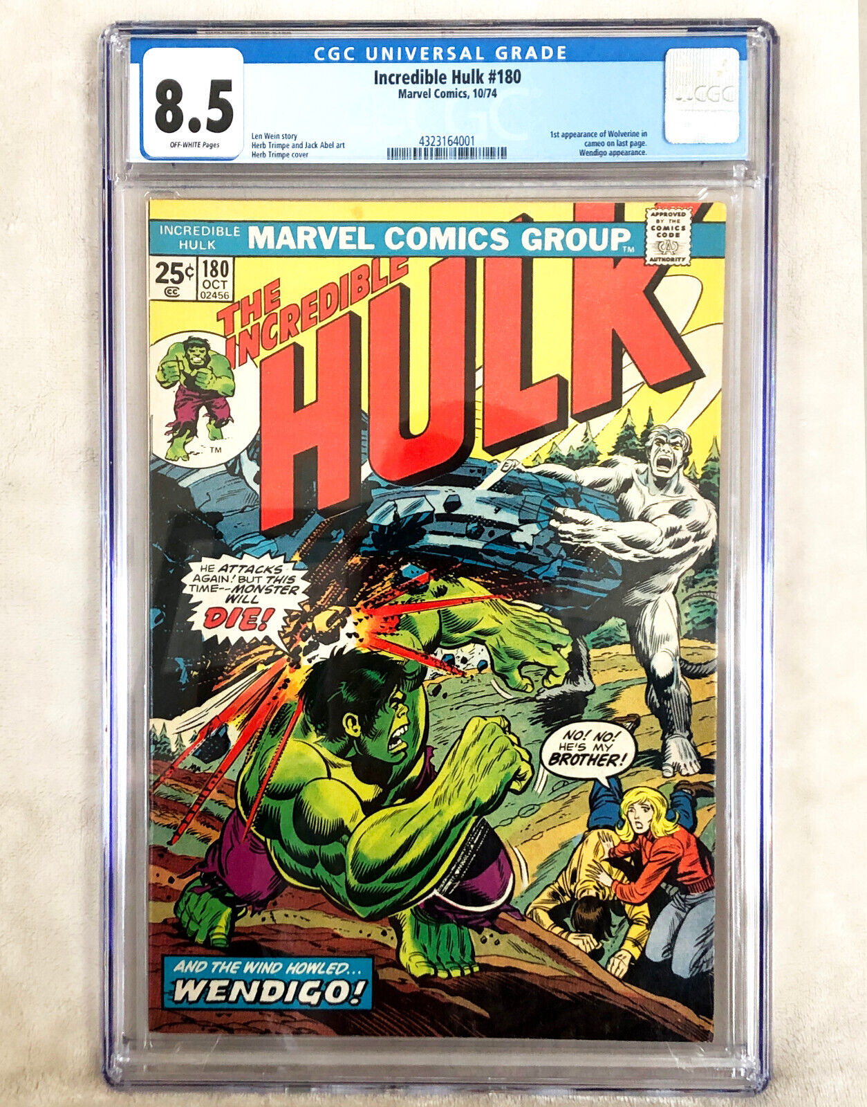 Incredible Hulk 180 CGC 85 First Cameo Appearance Of Wolverine 1974
