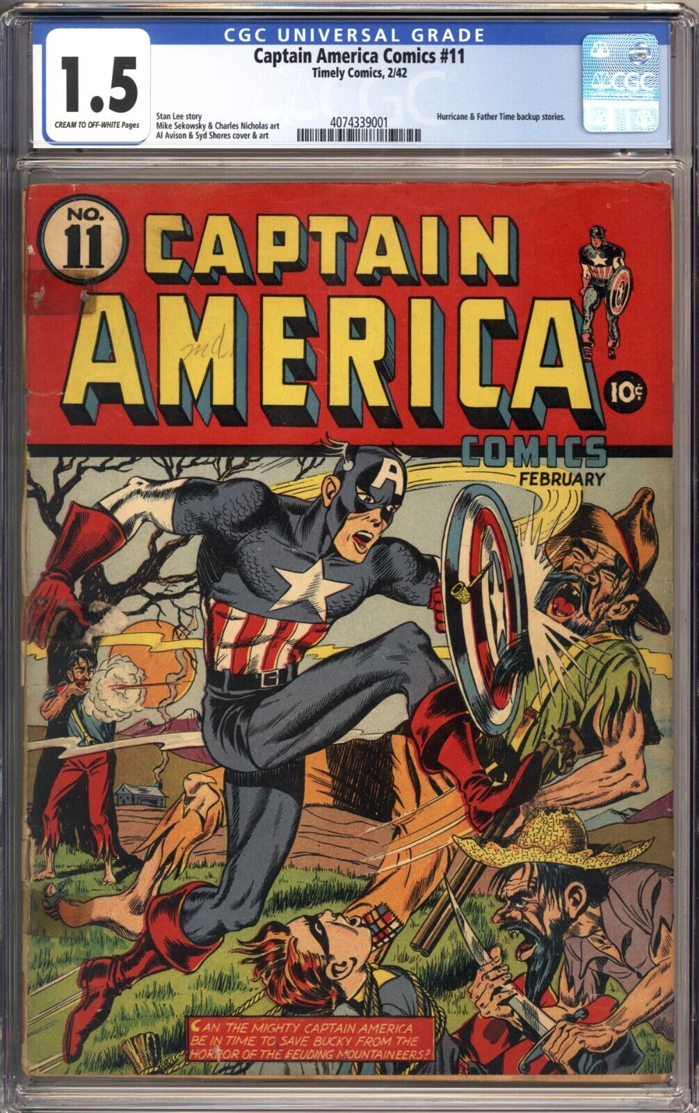 Captain America Comics 11 CGC 15 1942 Vol 1 Rare Hurricane Father Time Backups