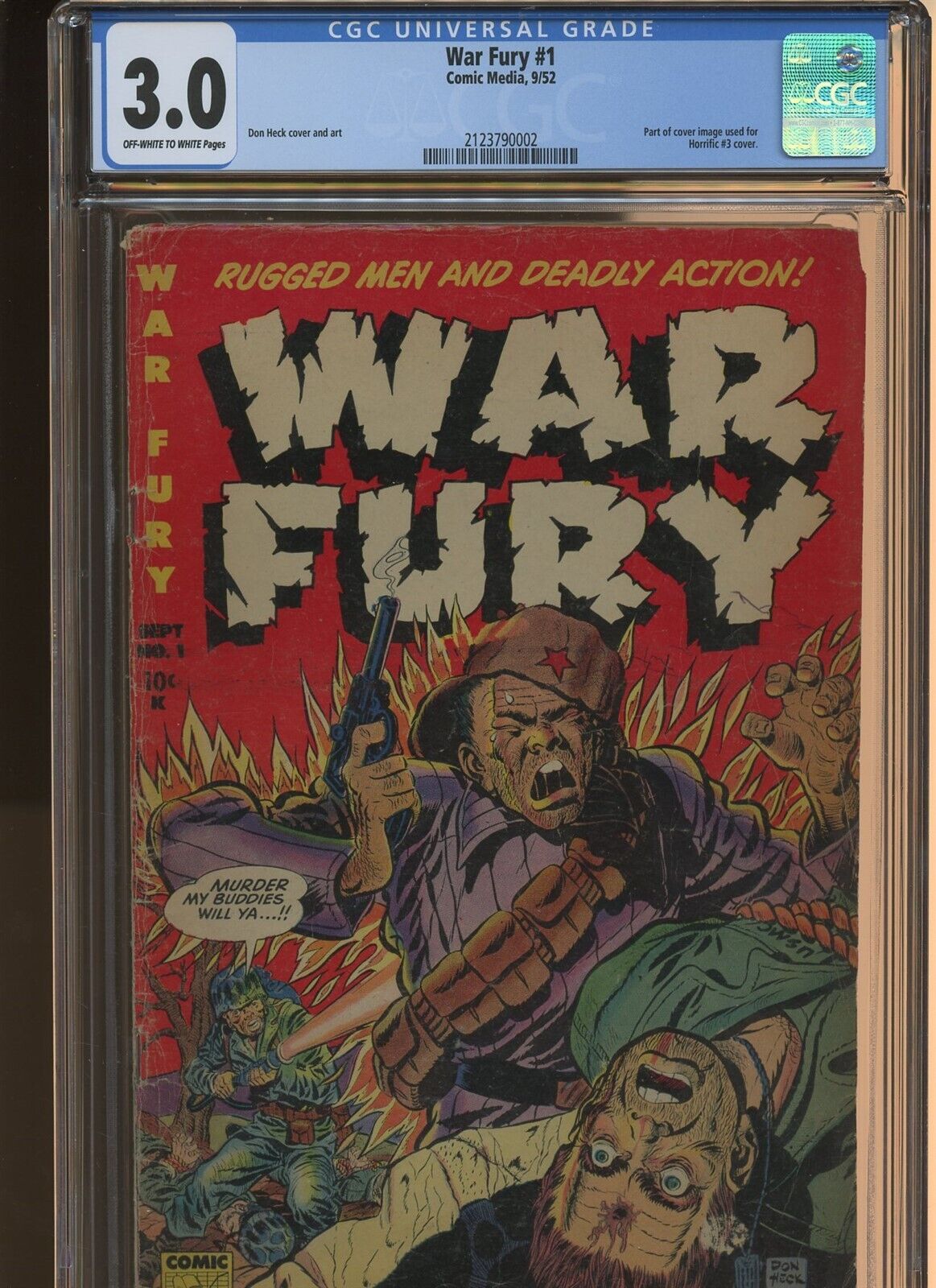 War Fury 1 CGC 30  Comic Media 1952  Part of Cover Used for Horrific 3