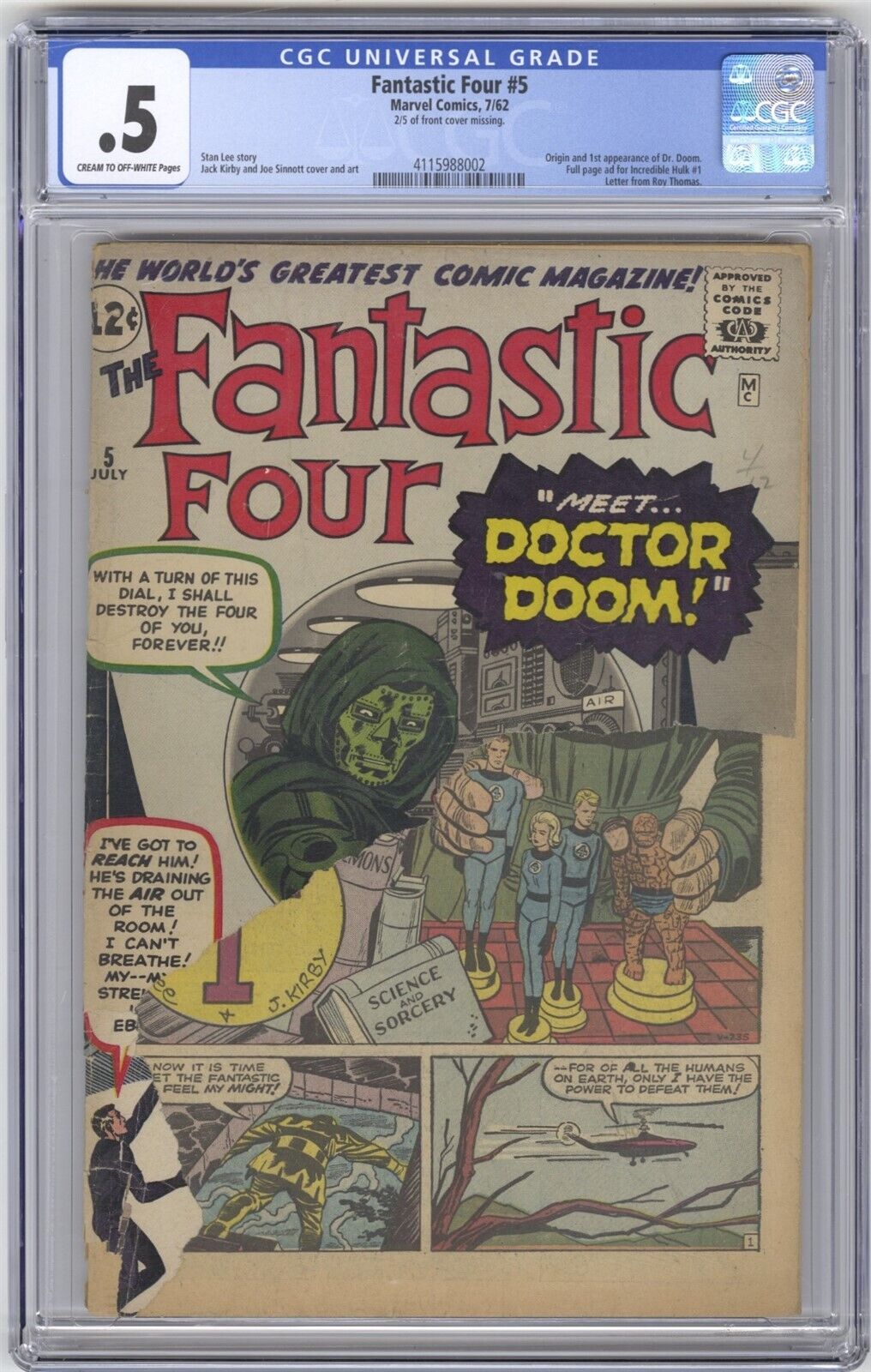 Fantastic Four 5 CGC 05 VINTAGE Marvel Comic KEY 1st Appearance of Doctor Doom